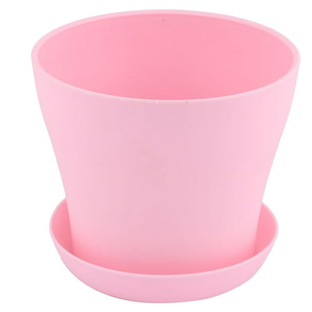 Pink Flower Pot - Home Plastic Round Desktop Decor Succulent Plant Holder Flower Pot Tray Pink