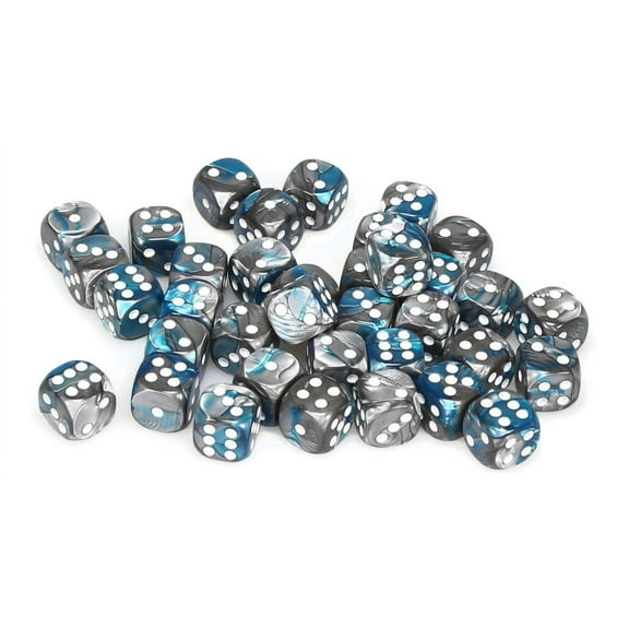 Chessex Dice, D6 12mm Steel & Teal w/White (36)
