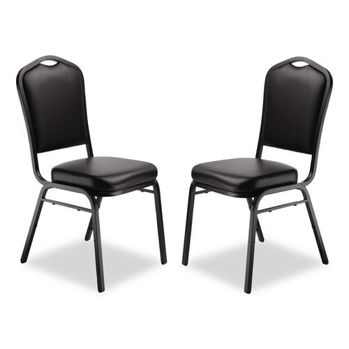 9300 Series Deluxe Upholstered Stack Chair, Vinyl, Supports Up to 500 lb, 19" Seat Height, Black Sea | Bundle of 2