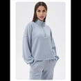 thumbnail image 4 of Sudadera Holgada Informal de Modal con Media Cremallera y Cuello Alto para Mujer, Jersey de Larga Popular para Otoño de 2025. Azul y Gris M, 4 of 9