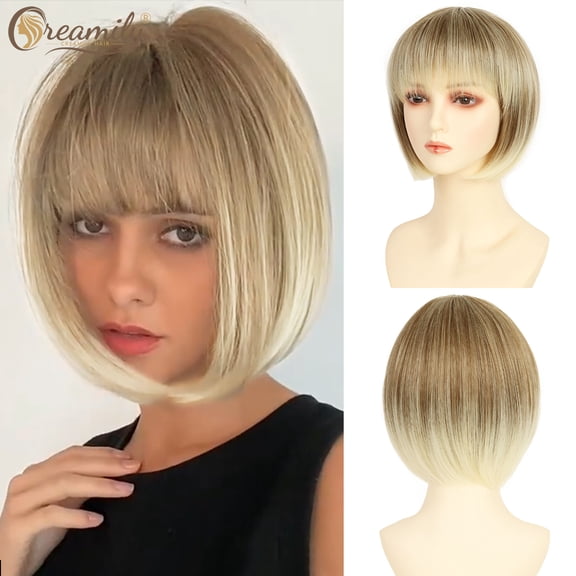 Creamily Short Blonde Wig for Women - Natural Look Brown Roots, Lightweight Bob Style with Adjustable Cap, Everyday Wear Synthetic Wig