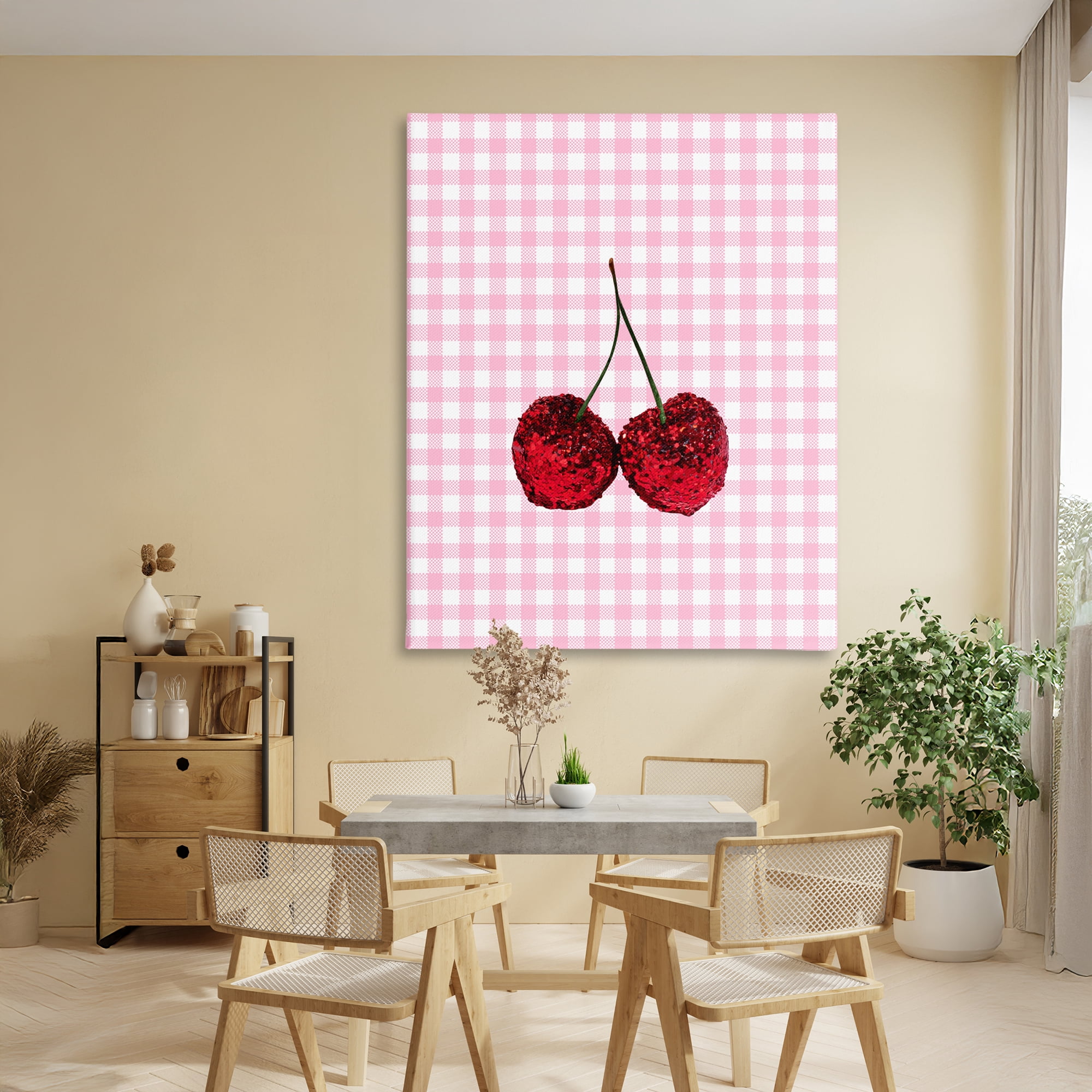 Stupell Industries Glitter Cherry on Pink Gingham Canvas Wall Art, design by LISH Creative