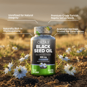 ORZAX Black Seed Oil Capsules, 150 Soft Gels, 500 mg, 2% Thymoquinone, 100% Virgin Pure Cold Pressed