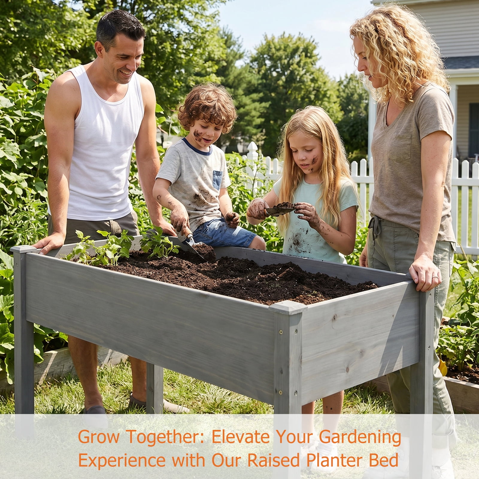 Atilioo Wooden Raised Garden Bed with Legs, 48x24x30 Inch Elevated Reinforced Planter Box for Backyard, Patio, Balcony w/ Liner, Gray