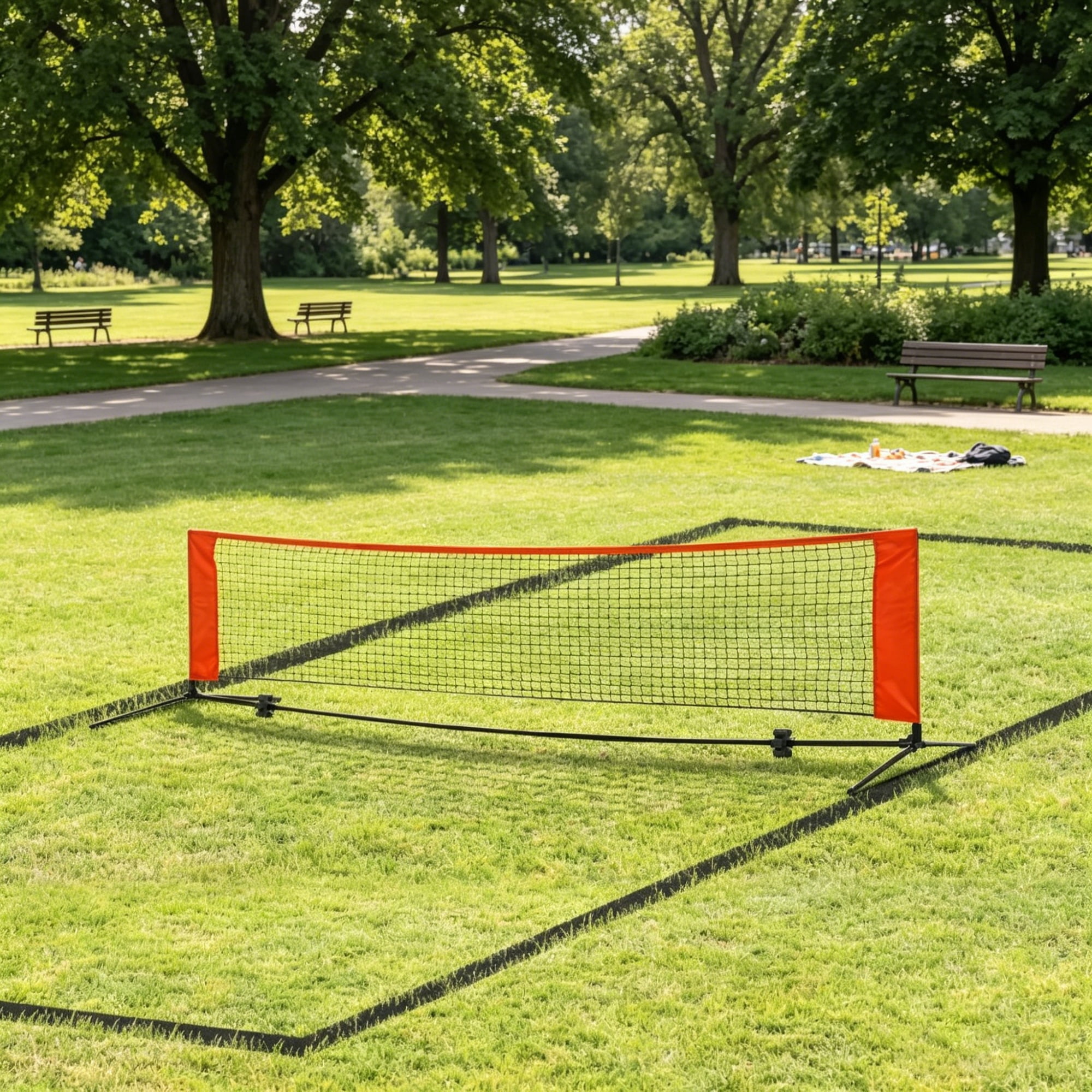 Foldable Soccer Tennis Training Net for 2 Players, Multi-Sport Football Badminton Practice Net Metal Frame with Carry Storage Bag Easy Portable