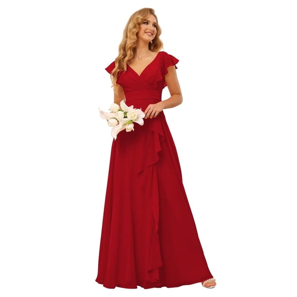 Vestidos De Dama De Honor Junior De Chiffón Con Mangas De Encaje Con Volantes Topo main image 0