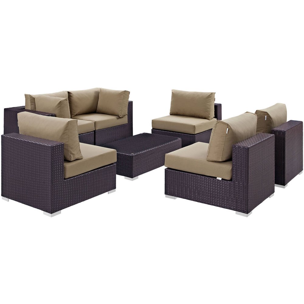 Modway Convene 7 Piece Outdoor Patio Sectional Set, Multiple Colors