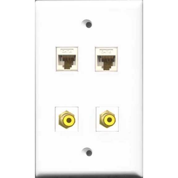 RiteAV - 2 Port RCA Yellow 2 Port Cat6 Ethernet White Wall Plate