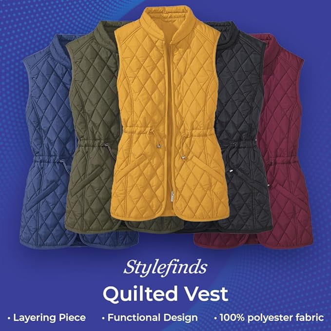 SAGEFINDS Women Quilted Vest, Stand Collar, Padded Vest with