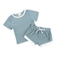 thumbnail image 1 of TZEWGL Ensemble de Pyjama d'Été Mode Côtelé à Manches Courtes avec Short 2 Pcs pour Fille, Vêtements de Nuit pour la Maison et l'Extérieur, Taille Enfant, 1 of 8
