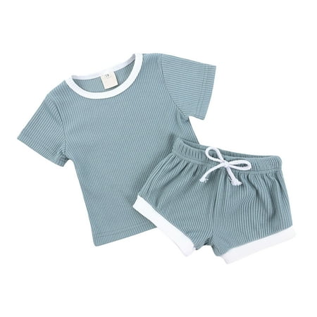 

Girl Bundle for Winter New Born Toddlers Kids Girls Boys Fashional Ribbed Soild Short Sleeve Top Short Pants 2pcs Pajamas Sleepwear Outfits Set Girls Size Medium Outfits
