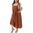 thumbnail image 4 of Agnes Orinda Women's Plus Size St. Patrick's Day Pinafore Dress Tie Shoulder Strap Pleated Jumper Dress Casual Overall Dress with Pockets 2X Khaki, 4 of 6