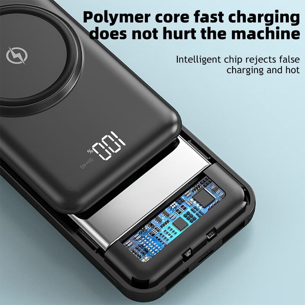 Portable Charger with Built-in Cable, Magnetic 10000mAh Power Bank 4 Outputs 2 Inputs for iPhone Samsung Pixel LG Moto iPad