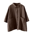 thumbnail image 5 of Endives Womens Cotton Linen Shirt Half Sleeve Button Down Shirt Lapel Loose Casual Versatile Shirt Trendy Coffee, 5 of 6