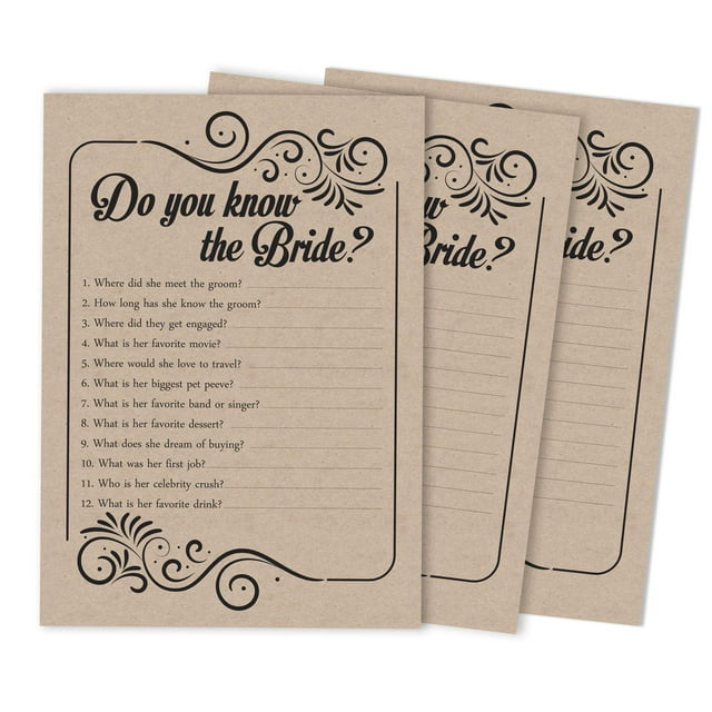 Inkdotpot 50-PackFill In Style KraftWho Know The Bride Best How Well Do You Know The Bride Bridal Shower Bachelorette PartyGameActivityCards