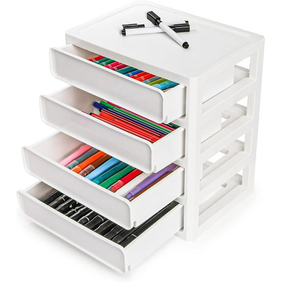 Desktop Drawer Organizer, 4 Drawers Plastic Desk Storage Unit, Small Storage Bin Container for Countertop, Makeup, Stationery, Art Crafts, Home Office Bathroom