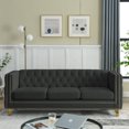 thumbnail image 6 of Newboti Furniture {Contact us for 3D modeling} Velvet Sofa for Living Room,Buttons Tufted Square Arm Couch, Modern Couch Upholstered Button and Metal Legs, Sofa Couch for Bedroom, Black Velvet 23167, 6 of 16