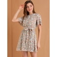 thumbnail image 2 of Allegra K Allegra K Vestido floral de manga corta con cintura elástica y cinturón para mujer Rosa L, 2 of 6