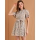 thumbnail image 2 of Allegra K Allegra K Vestido floral de manga corta con cintura elástica y cinturón para mujer Rosa L, 2 of 6
