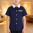 thumbnail image 2 of KAUOD Boys Short Sleeve Dress Shirts Color Block Button Down Suit Blouse Summer Trendy Casual Cute Polo Shirt, 2 of 4