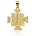 thumbnail image 5 of 14K Solid Yellow Gold San Benito 2 Sided Holy Cross Medal Necklace Religious Chain Pendant Jesus Christ Charm with chain 24inch, 5 of 11