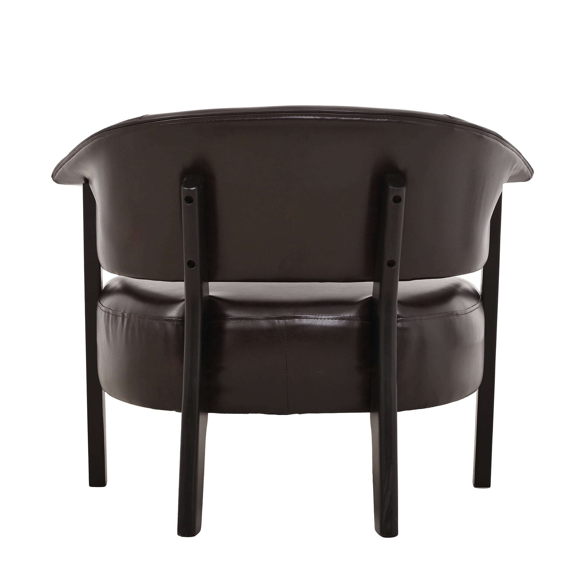 Wingback Accent Chair with Faux Leather and Wrap-Around Back, Upholstered Armchair and Reading Chair with Solid Wood Legs, Brown