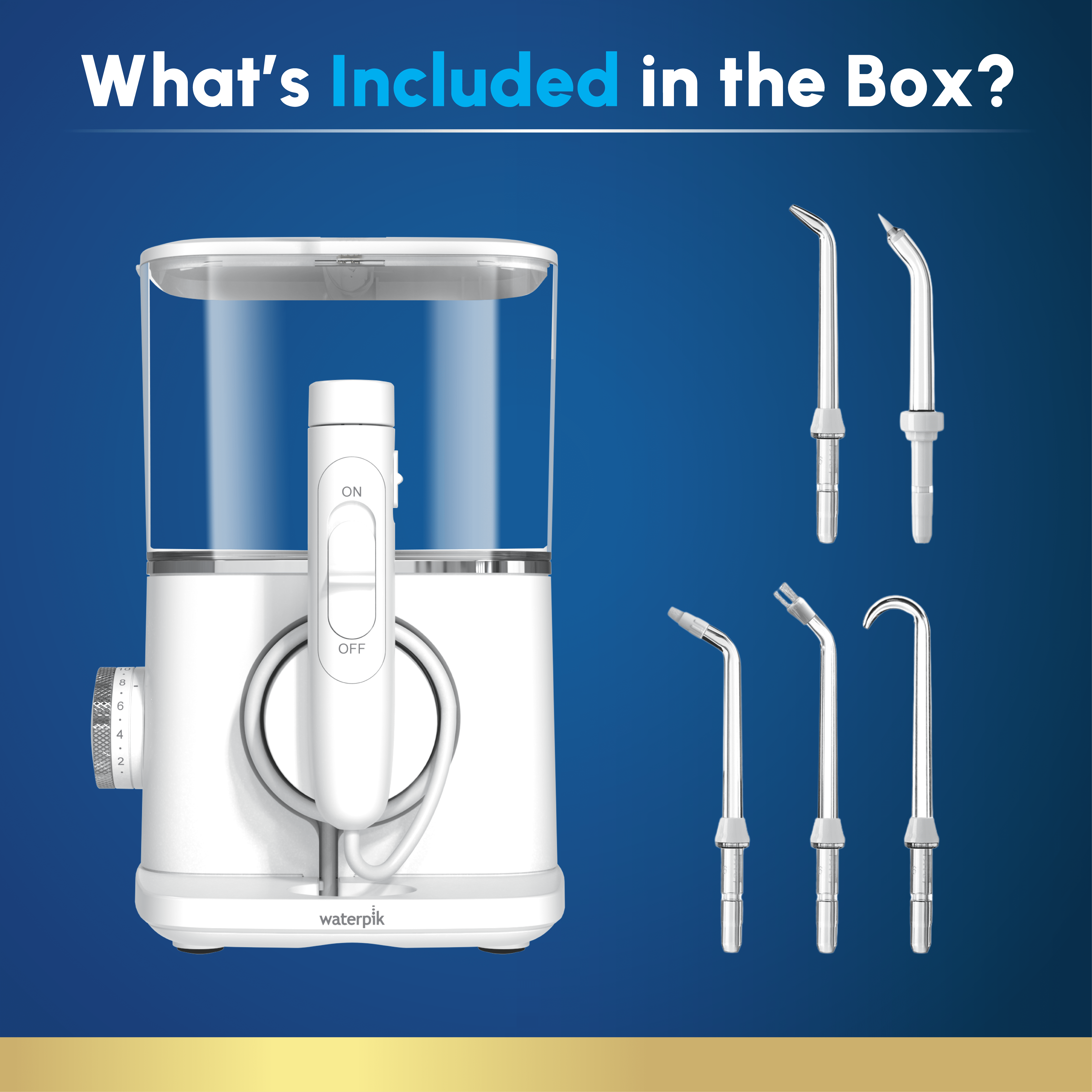 Waterpik Evolution Water Flosser with 10 Settings, 5 Tips, ADA Accepted, White