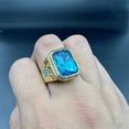 thumbnail image 4 of PAURO Men's Gemstone Ring Multifaceted Stone Statement Ring with Cubic Zirconia Flower Side Pattern Wedding Band Gold Plated Blue Size 13, 4 of 5
