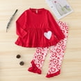thumbnail image 2 of EnJoCho Toddler Baby Girl Valentines Outfit Set 2 Piece Heart Print Flare Sleeve Ru𝖿fle Top Leggings Pants Matching Clothes Casual Coordinates Spring Fall Playwear, 2 of 8