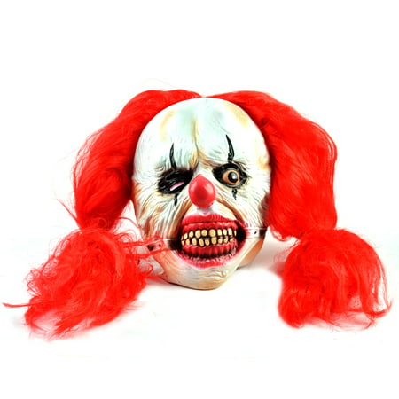 Scary Red Hair Clown Latex Head Mask Horror Halloween Fancy Dress Costume Props
