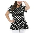 thumbnail image 2 of Agnes Orinda Women's Plus Size Easter Tops Peplum Hem Short Sleeve Summer Polka Dot Shirts Blouses 2X Black, 2 of 7
