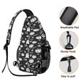 thumbnail image 3 of Sling Backpack,Black Halloween Ghosts Pumpkins and Stars Sling Bag with Water Bottle Holder,Waterproof Sling Bag for Men/Women with Headphone Jack for Hiking,Travel, 3 of 6