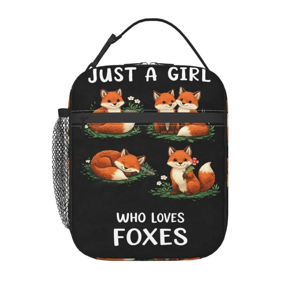 Cute Fox Pattern Lunch Bag Portable Thermal Lunch Box for Men and Women