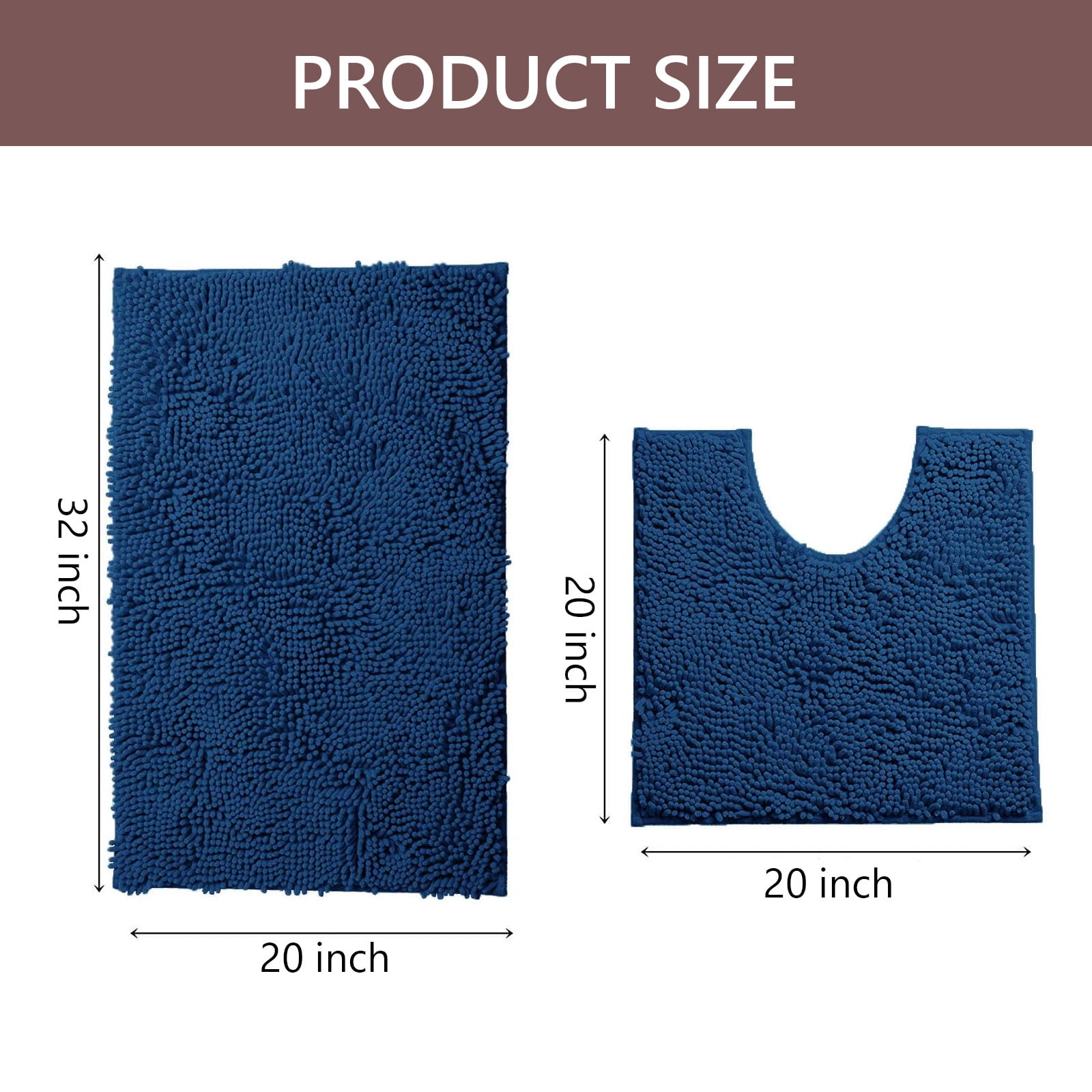 Hengbo 2 Pcs Luxury Chenille Bathroom Mat Set Bathroom Rugs Set Non Slip Rugs Set for Bathroom Extra Absorbent Soft Washable Machine Wash Navy Blue