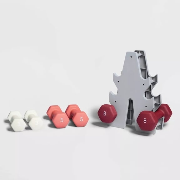 Basic Hand Weight Set Pink/White/Magenta - Iron Dumbbells with Rack
