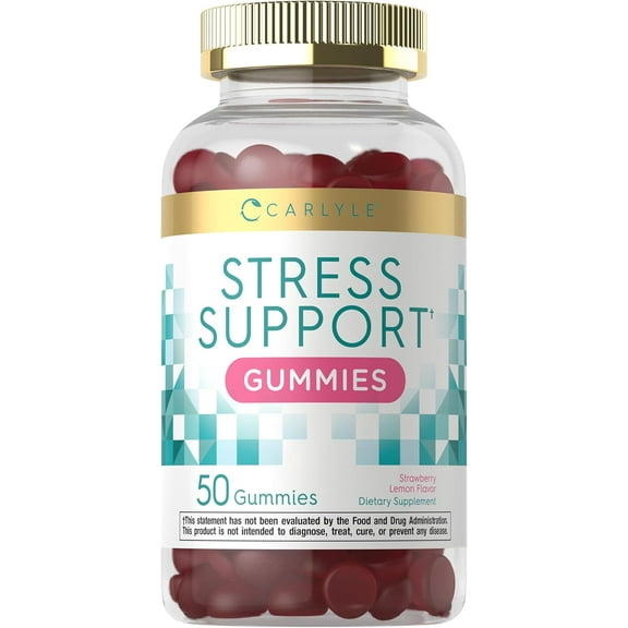 Stress Less Gummies | 50 Count | with Gaba & L Theanine | Strawberry Lemon Flavor | by Carlyle