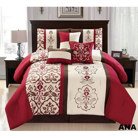 Difference Between A Duvet And A Comforter Unique Home Ana Comforter 7 Piece Bed Set Ruffled Bed In A Bag Clearance bedding Comforter Duvet Fade Resistant, Super Soft, Queen, Red/Ivory/Brown ()