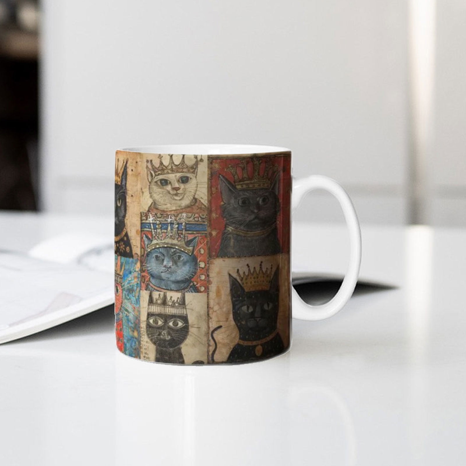 Medieval Cats Pattern Coffee Mug Espresso Cup Drinking Cup Afternoon Teas Mug for Office and Home Party Gift Enduring