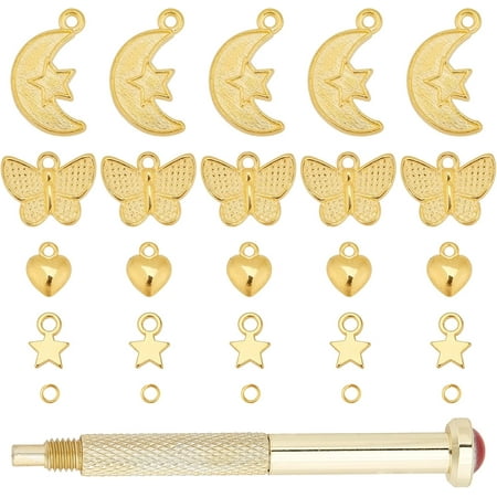 180 Pcs Golden Nail Art Charms Include Moon Star Butterfly Heart 3D Nail Art Supplies with Jump Rings and Manual Nail Art Punch Tools Gold Nail Art Kit for DIY Nail Art diy