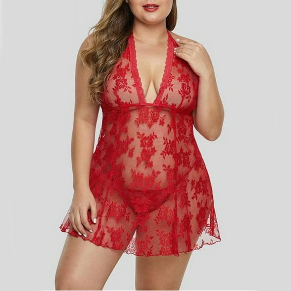 WCJM Women's chemical fiber underwear including 1x nightgown 1X underwear Red Polyester Women Lace FASHION Lingerie Nightdress Skirt Camisole Lace FASHION Pajamas Underwear