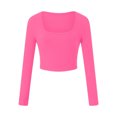 thumbnail image 6 of Womens Solid Square Neck Ribbed Long Sleeve Crop Top,Slim Fit Basic Tee, 6 of 6