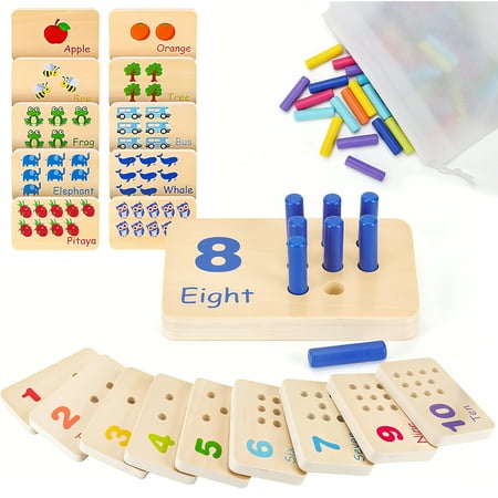 Allhall Wooden Montessori Number Blocks Peg Board Toddler Toys Counting Wooden Toys with 55 Pegs Montessori Math and Numbers for Kids Learning Activities