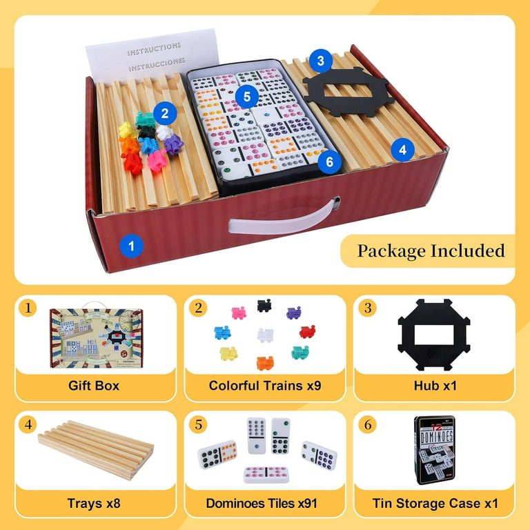 Fugocen Double 12 Mexican Train Dominoes Set with Wooden Trays photo 2