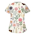 thumbnail image 3 of YDKZYMD Plus Size Scrub Tops for Women Stretch Floral Flowers with Pockets Graphic Workwear Scrubs Petite V Neck Nurse Uniform Scrub Tops Short Sleeve Plus Size Jogger Scrub Shirt White 3XL, 3 of 3