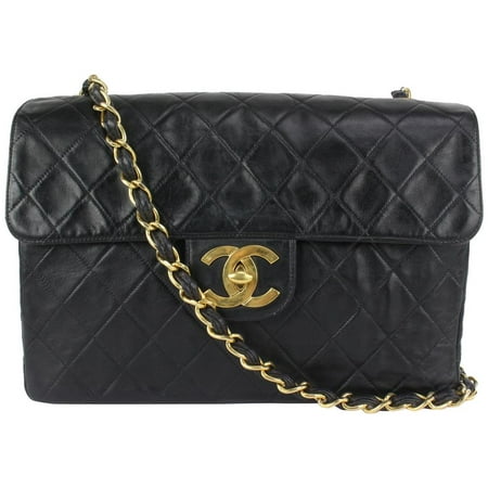 Chanel XL Black Quilted Lambskin Classic Single Flap Gold Chain Bag 144c729