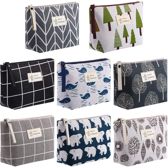 8 Bolsas de Cosméticos de Lona Bolsa de Maquillaje Estampada Monedero Multifunción Organizador de Viaje con Cremallera Neceser para Vacaciones de Otoño Regalo de Cumpl