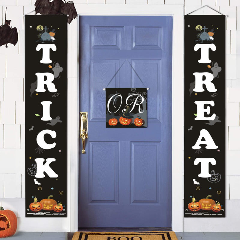 Halloween Decorations Banner-Funny Trick or Treat Door Sign for Home or Office 