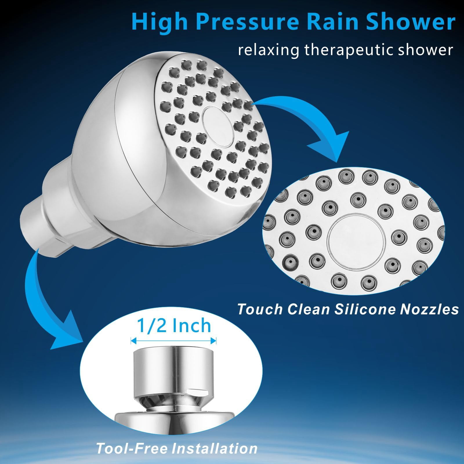 High Pressure Shower Head - Powerful Bathroom Pressure Boosting Showerhead - Perfect Universal Replacement for Rain Shower Heads