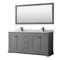 0.75 x 72 x 22 in. Avery Double Bathroom Vanity with White Carrara Marble Countertop, Undermount Square Sink Matte Black Trim & 70 in. Mirror, Dark Gray