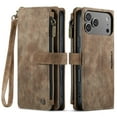 thumbnail image 2 of CaseMe Case for iPhone 17 Pro Wallet Case for Women Men, Fashion Durable PU Leather Magnetic Flip Lanyard Strap Wristlet Zipper Card Holder Wallet Phone Case for iPhone 17 Pro 6.3-inch,Brown, 2 of 9